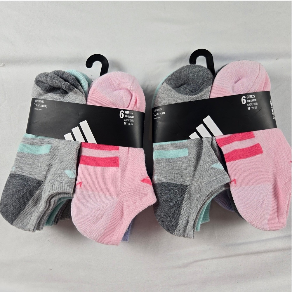 Adidas Girls No Show Socks Youth M‎ 2Y-5Y Cushioned ClimaCool 12 Pair Lot